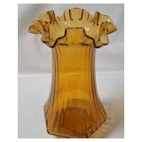 Ruffled Amber Glass 11' Vase