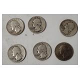 6 Washington Silver Quarters 1951