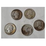 5 Washington Silver Quarters 1946