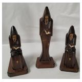 3 Carved Wood Monk Figures Mexico
