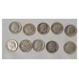 10 Roosevelt Silver Dimes, Assorted Dates