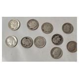 10 Roosevelt Silver Dimes, Assorted Dates