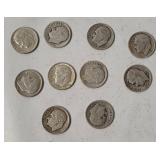 10 Roosevelt Silver Dimes, Assorted Dates