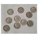 10 Roosevelt Silver Dimes, Assorted Dates