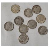 10 Roosevelt Silver Dimes, Assorted Dates