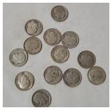 13 Roosevelt Silver Dimes, Assorted Dates