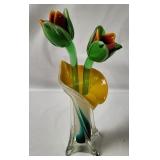Art Glass Vase & Glass Tulips