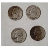 4 Washington Silver Quarters 1948