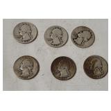 6 Washington Silver Quarters 1941