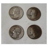 4 Washington Silver Quarters 1942-43