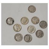 10 Roosevelt Silver Dimes, Assorted Dates