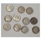 10 Roosevelt Silver Dimes, Assorted Dates