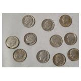 10 Roosevelt Silver Dimes, Assorted Dates