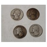 4 Washington Silver Quarters 1945
