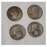 4 Washington Silver Quarters 1948