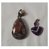 2 Sterling Pendants W/ Polished Stones