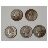 5 Washington Silver Quarters 1950 & 53
