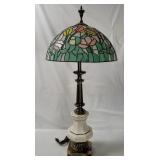 Brass & Porcelain Lamp W/ Tiffany Style Shade