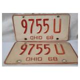 Pair Of 1968 Ohio License Plates