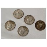 5 Washington Silver Quarters 1960's