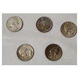 5 Washington Silver Quarters 1960's