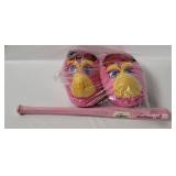 Mlb Indians Slider Mascot Slippers & Mini Bat