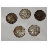 5 Washington Silver Quarters 1960's