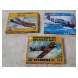 3 Revell Model Kits 1/144- Spitfire, Messerschmitt