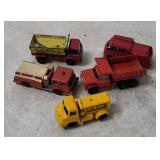 5 Lesney Diecast Vehicles - Dump Trucks, Fire