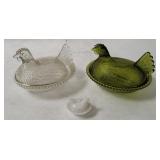 3 Hen On Nest Glass Dishes