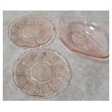 Pink Depression Glass Saucers & Candy Dish