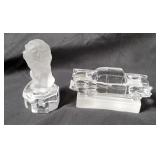 Lion & Classic Car Glass Paperweights