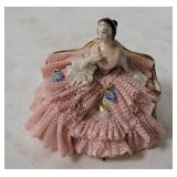 Volkstedt Small Porcelain Lace Figurine, Has Chip