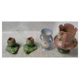 Damaged Hull & Roseville Candle Holders & Vases