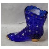 Vtg Fenton Blue Art Glass Boot