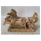 Roman Soldier On Chariot W/ Horses Sculpture