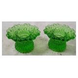 2 Vtg Hobnail Art Glass Candle Holders