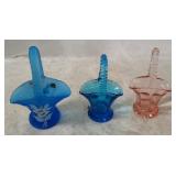 3 Small Art Glass Baskets - Westmoreland Etc.