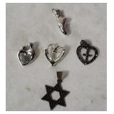 5 Sterling Pendants 8.9g - Hearts Etc.