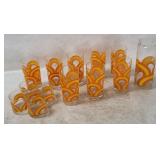 Vtg Orange Rainbow Pitcher & Glasses