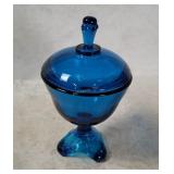 Vtg Viking? Blue Glass Covered Candy Dish