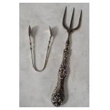 Vtg Sterling Toasting Fork & Sugar Tongs