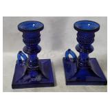 2 Cobalt Blue Glass Candle Holders