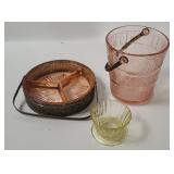 Vtg Glass Bucket, Divided Dish & Small Bowl