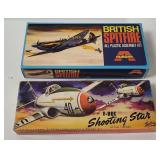 2 Model Plane Kits - Spitfire, Shooting Star