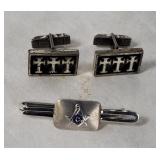 Sterling Cross Cufflinks & Masonic Tie Bar