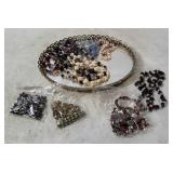 Mirror Tray W/ Beaded Necklaces & Bracelets