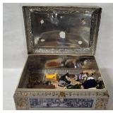 Nuremberg Cookie Tin W/ Assorted Vtg Items