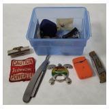 Vtg Pocket Knife, Lighter Case, Bottle Openers Etc