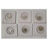 6 Roosevelt Silver Dimes 1964